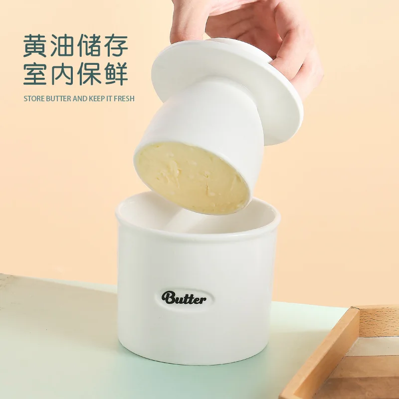 Western-style Ceramic Butter Pot Condiment Pot Cheese Sealed Storage Tank with Cutter Set 1PC Household Restaurant