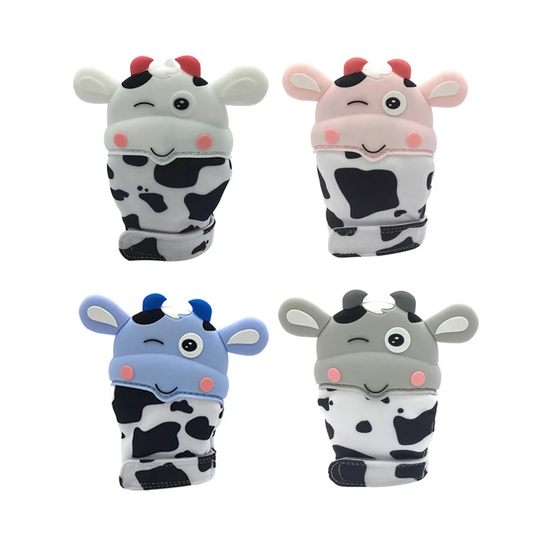 

Baby Molar Glue Gloves Cute Cow Silicone Teether Baby Pacifier Glove Newborn Teething Chewable Mittens