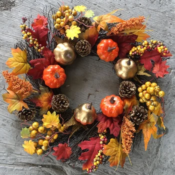 

45cm Autumn Wreath Christmas Decoration Thanksgiving Garland Window Restaurant Home Maple Leaf Decoration Wreath Door