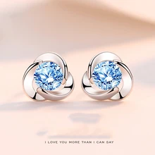 Серьги-гвоздики из чистого 925 пробы серебра для женщин, геометрические серьги с лепестками, женские серьги с голубым цирконием, ювелирные изделия для девочек, Новинка