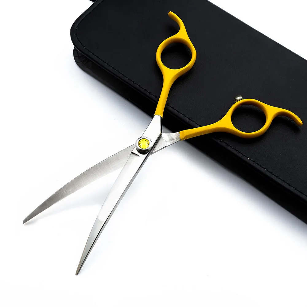 

yellow Pink Pet Grooming Scissors 6.5" Japan 440c Stainless Steel Dogs Curved Trimming Shears for Pet Magasin Grooming Scissor
