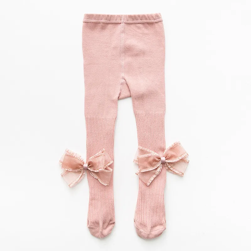 Chifuna/Новые повседневные Колготки с бантом для детей от 1 года до 7 лет, весенне-осенние детские леггинсы для девочек, хлопковые брюки Одежда для девочек детские штаны - Цвет: Розовый