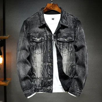 

2020 men's spring new denim jacket youth tide restoring ancient ways is washed loose black gray leisure denim jacket
