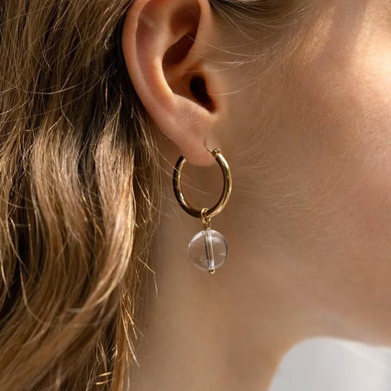 

2019 New Simple Crystal Beads Gold Silver Color Small Hoop Earrings For Women Lady's Elegant Gold Earring Everyday Jewelry