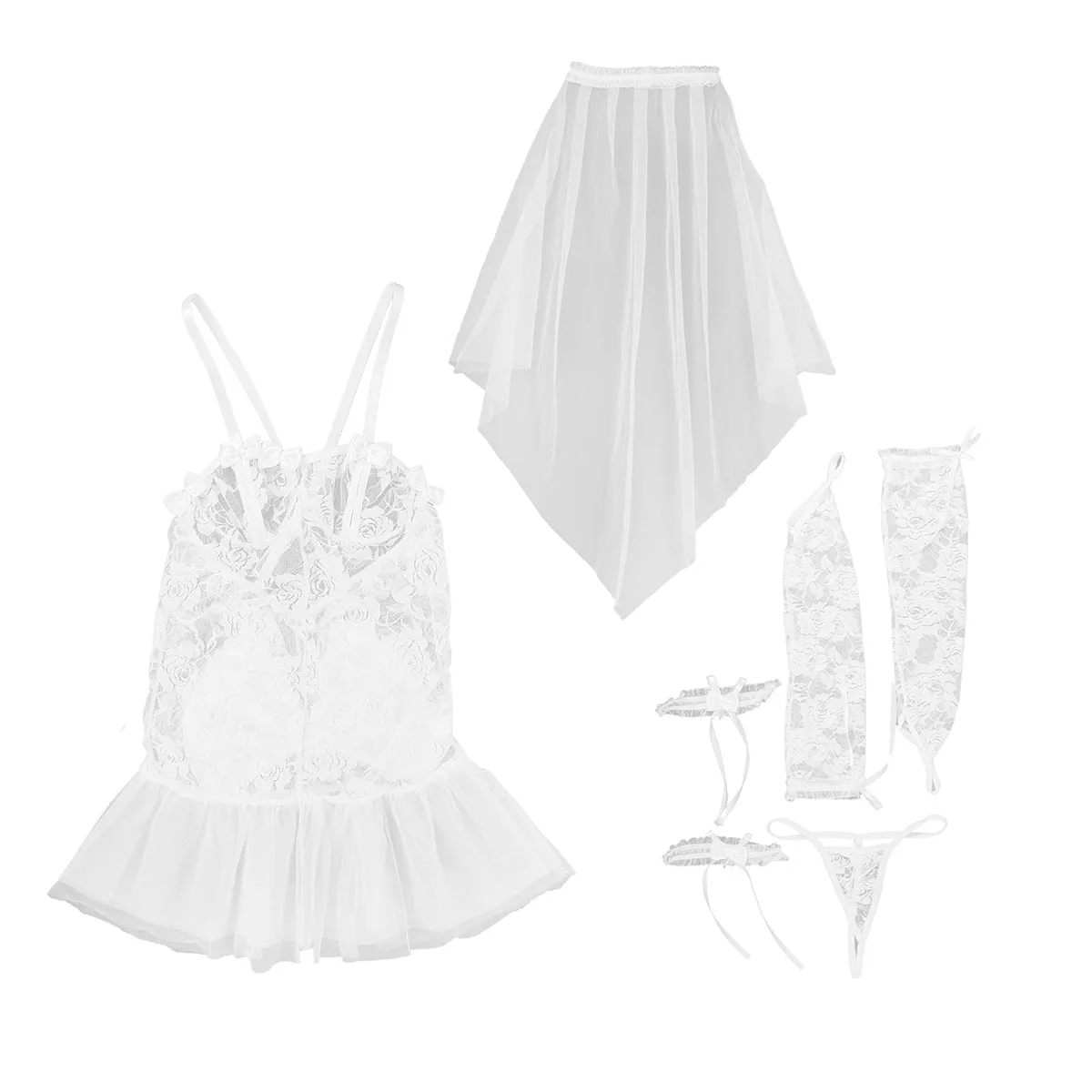 Intimates Sexy Bride Wedding Lingerie Women Lace Mesh Bride Role Play Costume Set Babydoll
