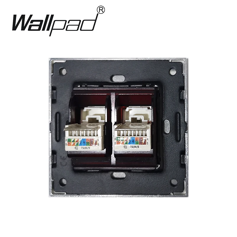 Wallpad двойная розетка для передачи данных черное Хрустальное стекло Выключатель