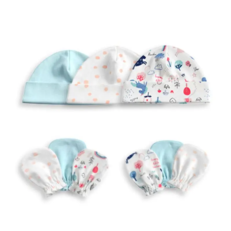 1 комплект; шапка для маленьких мальчиков и девочек; перчатки унисекс для младенцев; мягкая хлопковая кепка; перчатки с защитой от царапин; аксессуары для новорожденных - Цвет: 10
