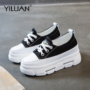 

Yiluan Shallow Mouth Increase White Shoes Women's Spring Wild Platform Canval Casual Shoes Summer Small Size 32 33 34 Sneakers