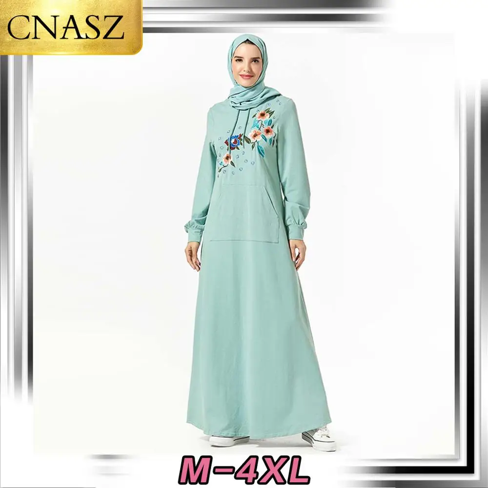 Новое мусульманское платье Дубай Мода Турция вышитые с длинными рукавами