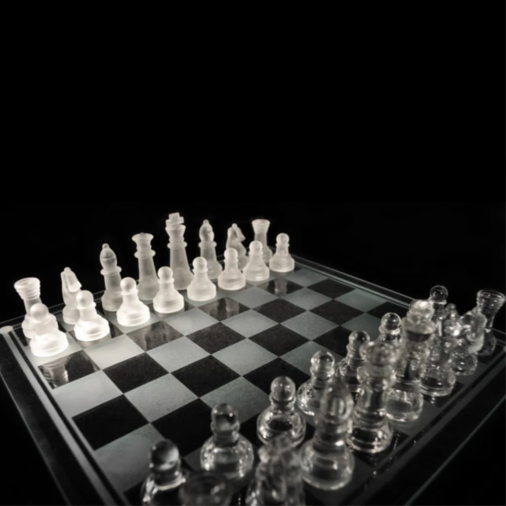 Crystal International Chess Board Game Glass Chess Set Elegant Pieces And Glass Board Game Frosted Clear 25x25cm