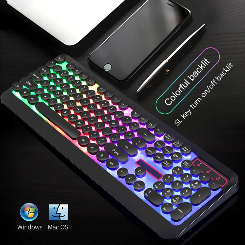 Black (colorful) USB Проводная игровая клавиатура RGB Механическая с подсветкой ощущение клавиатуры для Macbook lenovo круглые брелки PC компьютерная клавиатура геймер - Цвет: Black (colorful)