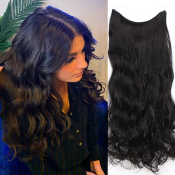 

Hair Extensions Invisible Wire Halo Hair pieces No Clip 20 inch For Women Lady Heat Resistant Synthetic Fiber Party Daily Use