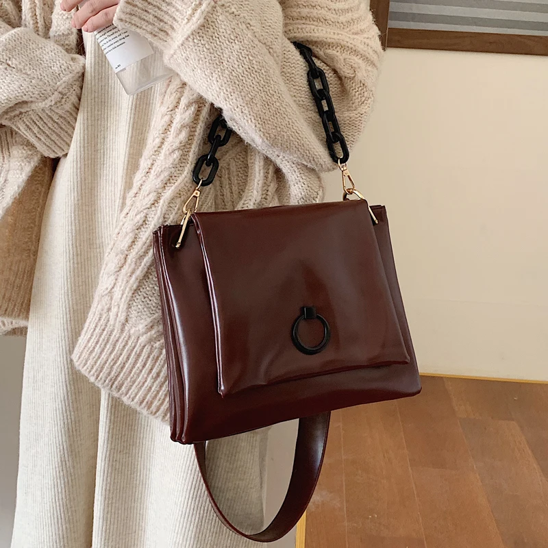 

Vintage Chains Solid Women Bags High Capacity Women Shoulder Messenger Bag Soft PU Leather Women's Designer Handbags 2020 New