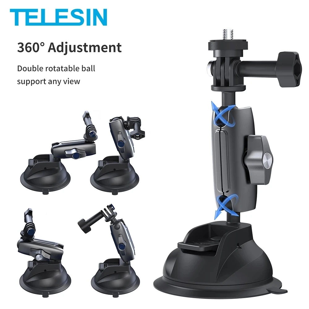 

TELESIN Car Suction Cup Phone Holder 360° Adjustable Universal 1/4 Adapter For GoPro Hero 11 12 Insta360 DJI Action 4 iPhone 15