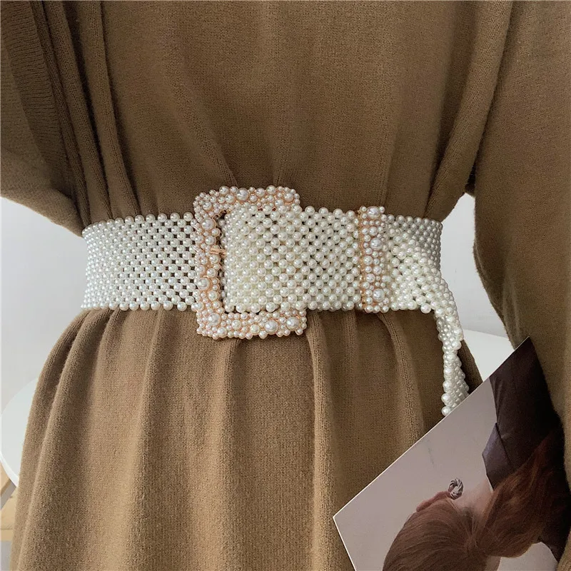 Pearl Belts for Women Wide Waist Seal Fashion Sweater Skirt Decorative Simple Female Bead Chain Girls Jewelry Accessories