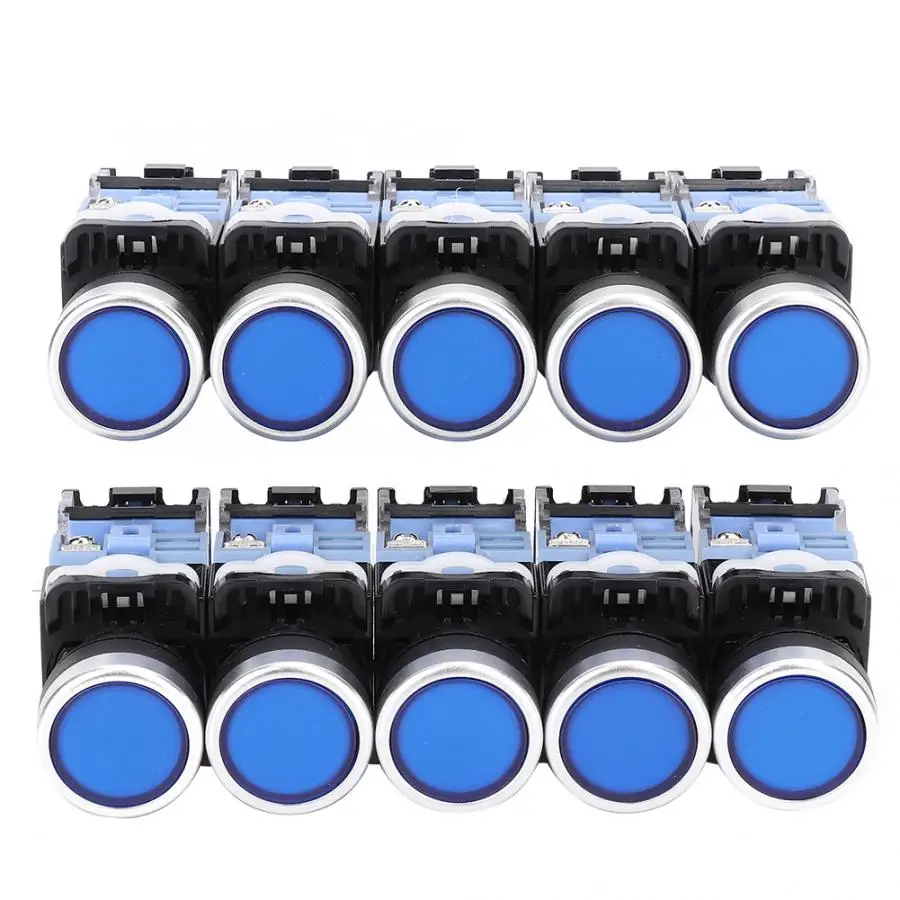 Blue 10 Pcs/set BEM38-11DS(LA38) Self-Lock Flat Button Switch 22mm with Indication Light - Цвет: Blue