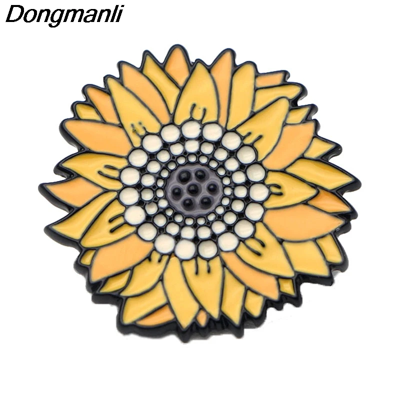 P2307 Dongmanli ван гог подсолнух значок желтый цветок брошь металлический рюкзак с