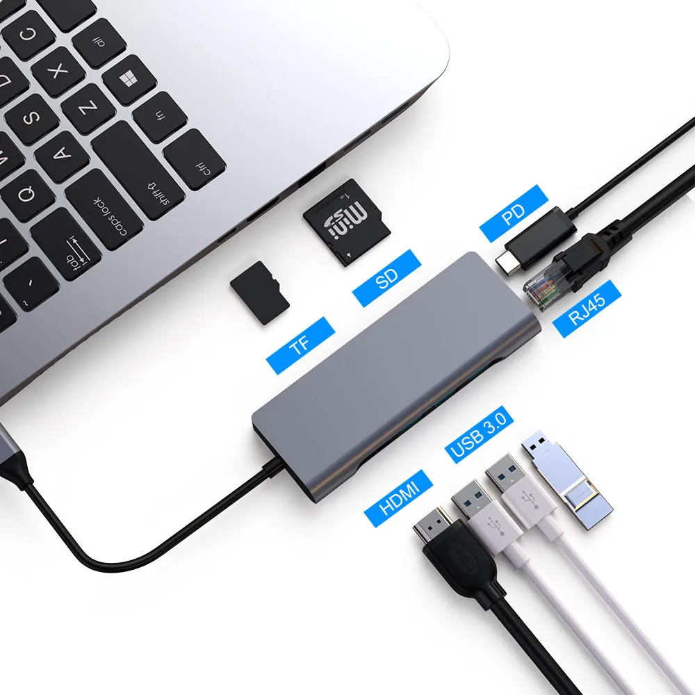 USB C концентратор FSU с HDMI RJ45 PD зарядное устройство кардридер 3 0 адаптер usb хаб для