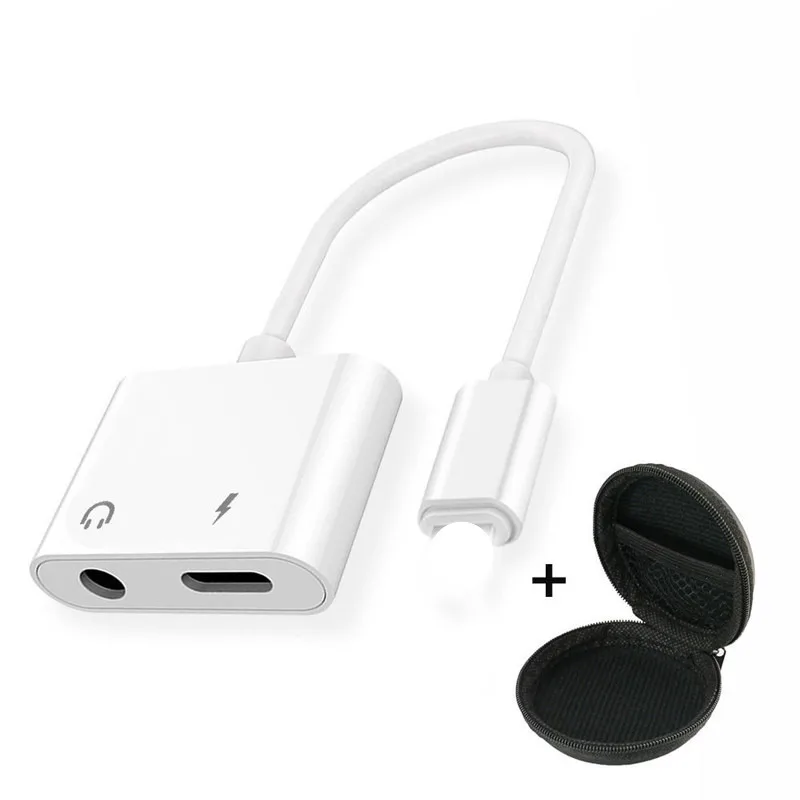 Для iPhone сплиттер Adaptador 2 в 1 аудио адаптер IOS 13 12 для lightning до 3,5 ММ Наушники разъем Aux зарядный кабель - Цвет: white with bag