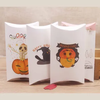 

50pcs 12.5x7x2cm best selling DIY happy new year everybody clear pillow box white /brown color for christmas weeding candy box