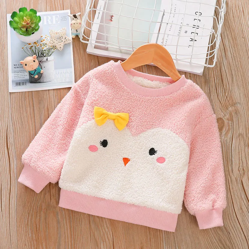 

Baby Girls Warm Sweatershirts Warm Wool Thickening T-Shirt Unlined Upper Garment Winter Children Double-Layer Fleece Sweater