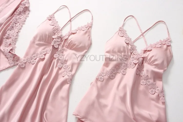 Women Sleepwear Bride Robes Sleepwear Pajamas 5PCS Robe Suit Satin Women Nightwear Lace Kimono Gown Bridal Wedding Bathrobe Set