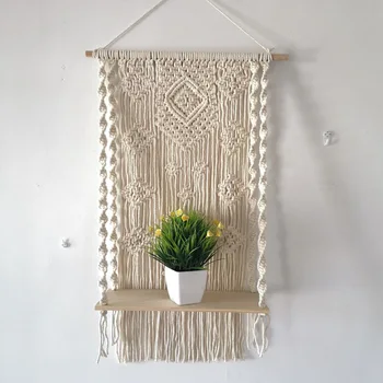 

Plant Shelf Basket Wall Hanging Tapestry Macrame Wall Art Hand-made Dyed Tapestry Lace Fabric Bohemia Tassel Boho Home Decor