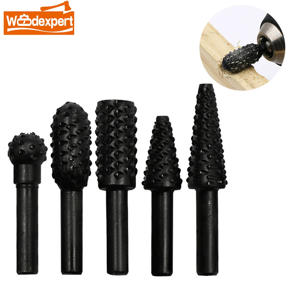 

Rasp File Drill Bits Rasp Set Drill Grinder Drill Rasp For Woodworking Carving Tool 1/4" Round Shank Rotary Burr Set 5PCS