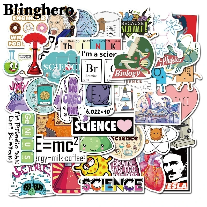 

50pcs/set Chemistry Laboratory Sticker Waterproof Skateboard Luggage Laptop Refrigerator Sticker PVC Scrapbooking Toy Sticker