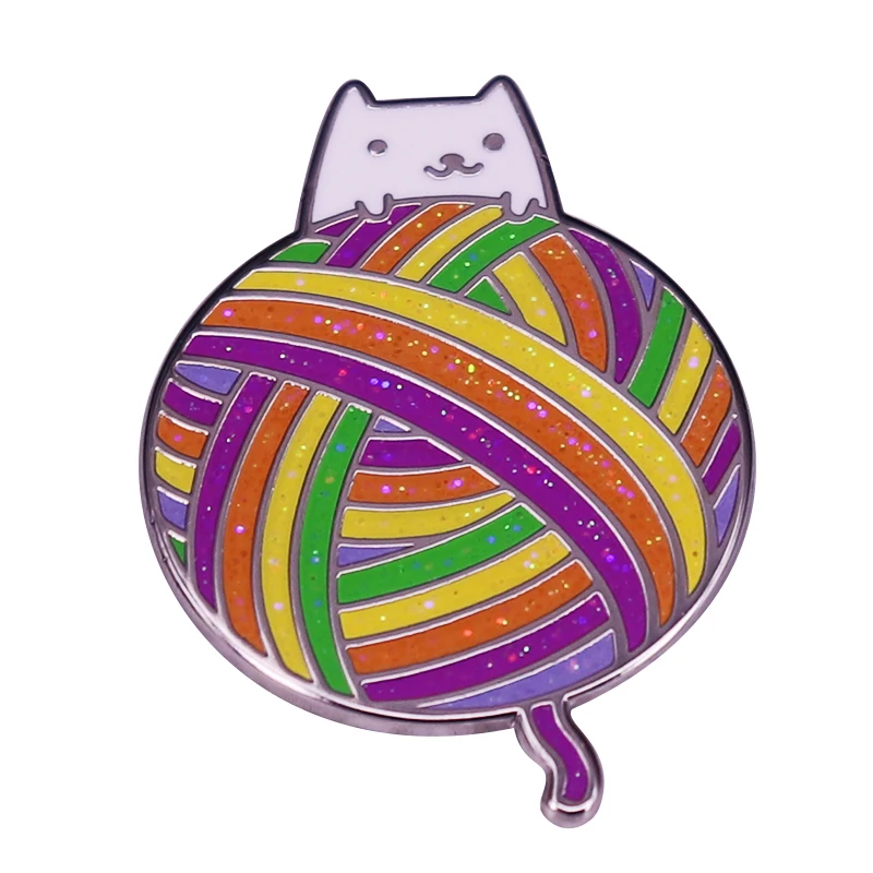 Kitty Yarn Ball Enamel Pin With Rainbow Glitter Perfect Gift for Cat and Knit Lovers.JPG