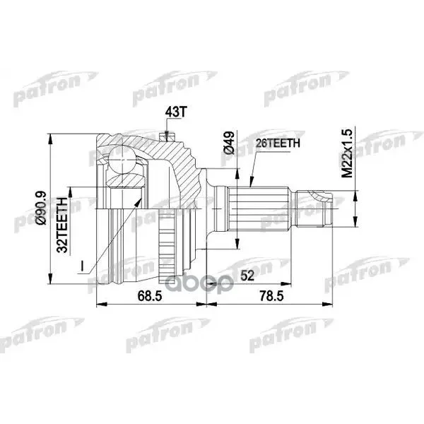 Шрус Наружн К-Кт 26x49x32 Abs:43t Rover: 200 95- 00, 25 99- PATRON арт. PCV1383