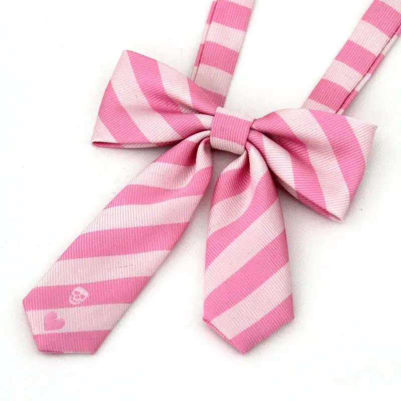 New Cute Skeleton Heart School Uniform Tie Brand Asymmetry Stripe Red Pink Necktie Japanese Jk Neck Bow Ties For Girls Gift - Цвет: D