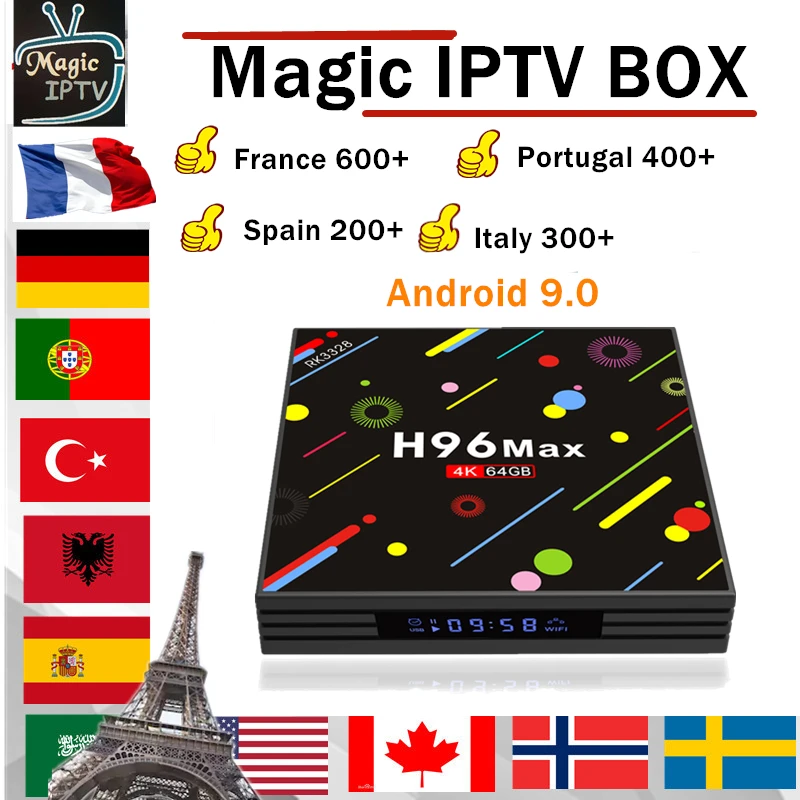 

H96 MAX android Europe IPTV Subscription France UK German Arabic Dutch Sweden French Poland Portugal Spain Smart M3U 7000 Live