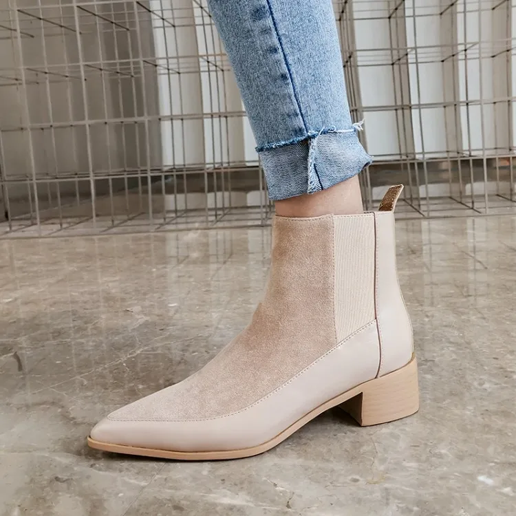

classic winter shoes cowskin woman pointed toe chunky heels warm ankle boots block heels short boots