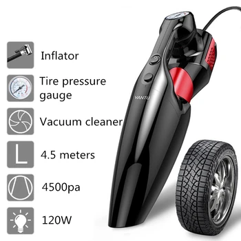 

Car Vacuum Cleaner Handheld Car Inflator Tire Pressure Gauge 120w Dry And Wet Dual-Use Rechargeable Portable Aspiradora Auto