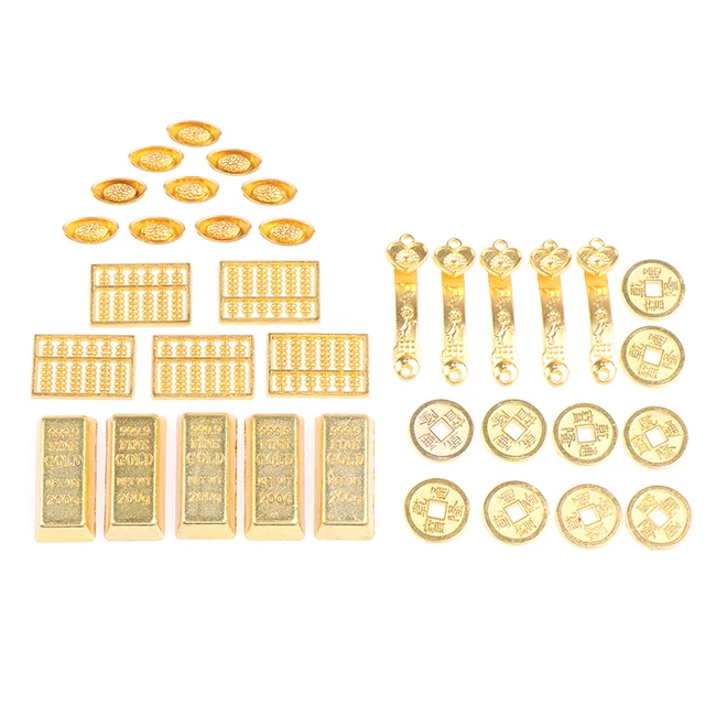 5pcs/10Pcs 1:12 Dollhouse Miniature Golden Brick Mini Copper Cash Gold ingot Gold abacusDolls House Accessories For kids gift 3