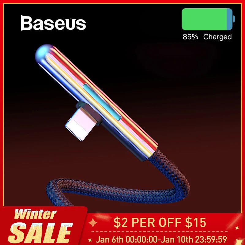 

Baseus LED Cable USB for iPhone XR 8 11 Pro 2.4A Fast Charging for iPhone Charger USB Cable Elbow Colorful Light Cabo USB Wire