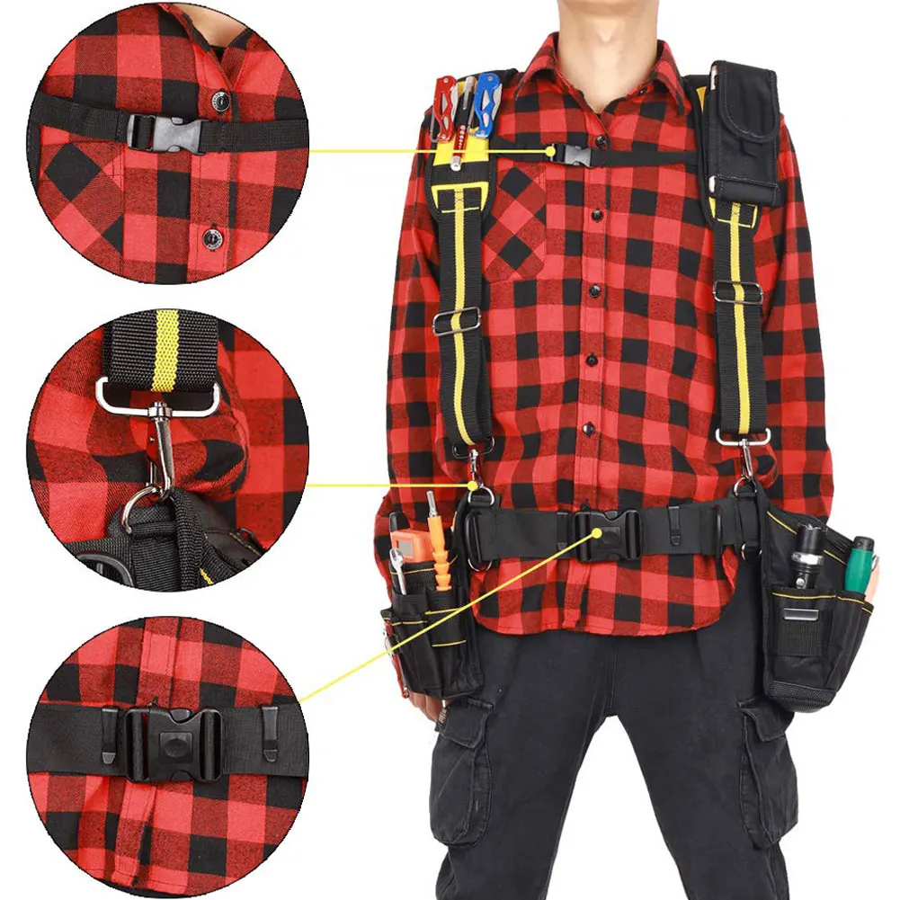 Tool Belt Suspenders Padded Heavy Duty Adjustable Strap with Pocket Clips for Carpenter Electrician Reducing Waist Weight
