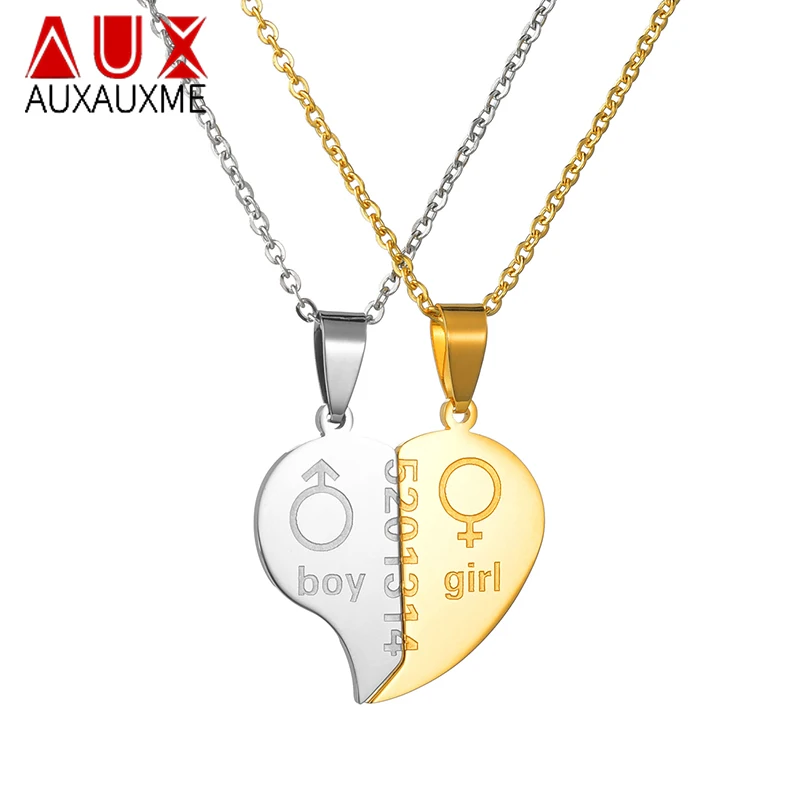 Auxauxme 1 пара колье для влюбленных из нержавеющей стали с надписью Heart мальчиков и