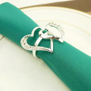 

Rhinestone Heart Shape Napkin Ring DIY Hotel Wedding Party Table Display Metal Napkin Buckle Christmas Decoration