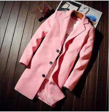 Белая мужская ветровка длинная куртка модная деловая повседневная мужская длинная куртка теплая и удобная одежда хаки синий Тренч - Цвет: Розовый