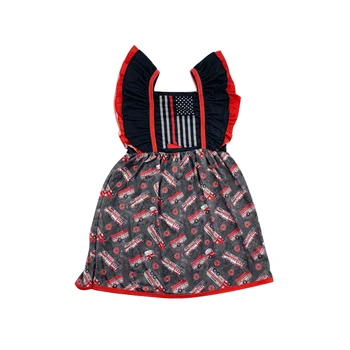 

summer fashion boutique flutter sleeves fire alarm design dress baby girls