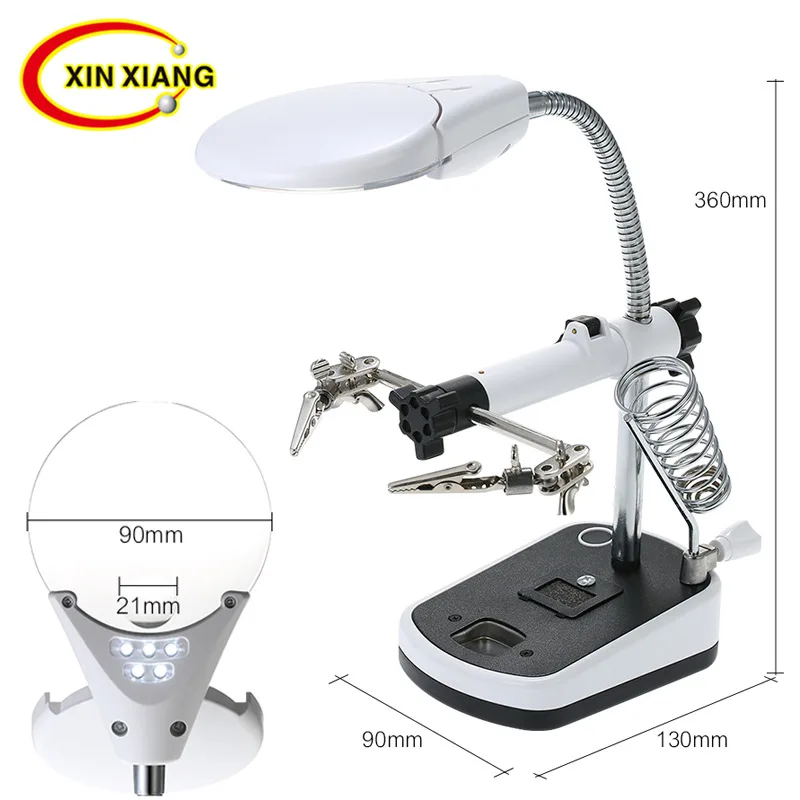 

5 LED Desktop Magnifier 10X 3.5X Desktop Magnifying Glass Welding Magnifying Glass with Led Light 3 Hand Soldering Helping Hands