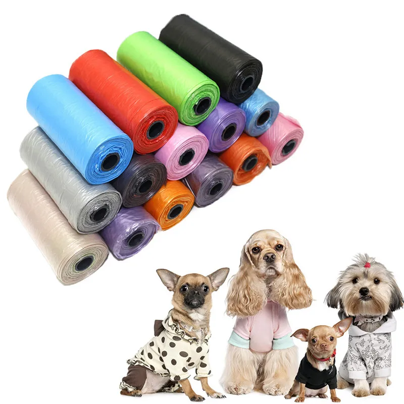 

15 Pcs/Roll Pet Garbage Bag Solid Color Garbage Bag Green Eco-Friendly Degradable Material Pick Up Garbage Practical dog bags