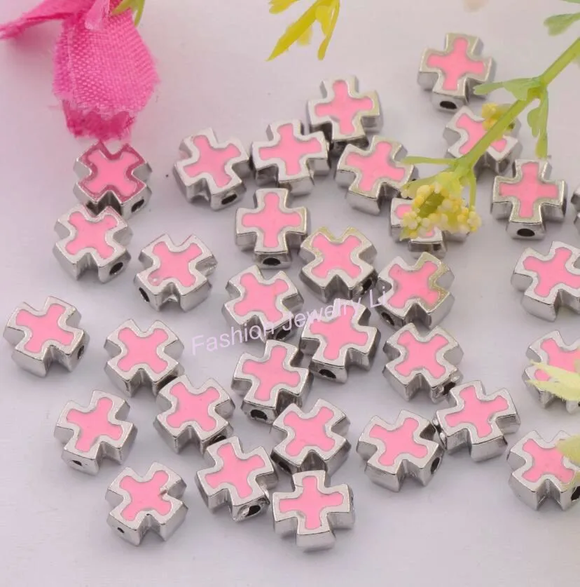 חרוזי צלב טמפלרים מרובעים בצבע אימייל DIY תכשיטים L1556 50 יחידות 9 צבעים צורת אובל מתכת זינק אלומיניום