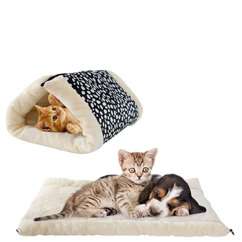 

Pet Dog Cat Bed Puppy House Warm Soft Pet Cushion Dog Kennel Cat Castle Multi-function Blanket Dots Leopard pet House
