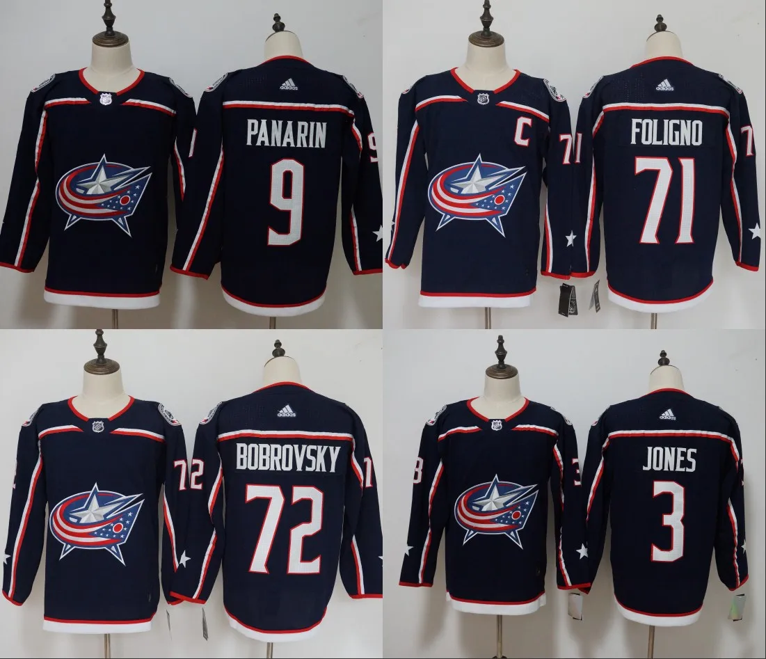 Сшитая Мужская одежда для взрослых#71 Nick Foligno 72 Sergei Bobrovsky 3 Seth Jones 9 Artemi Panarin Jersey