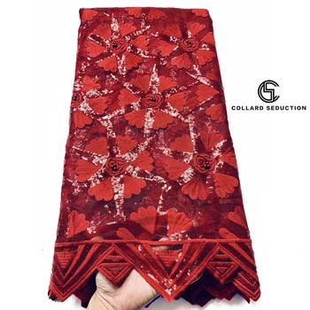 

CS-2020 French Net Lace Fabric Latest African Lace Fabric With Beaded Embroidery Tulle Lace Fabric High quality Red Dress