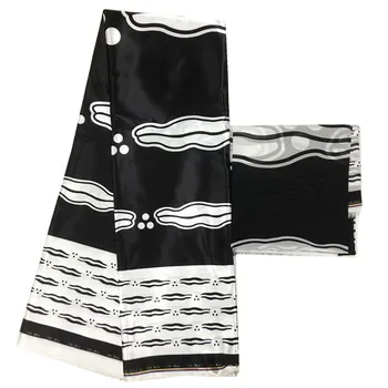 

african silk wax with chiffon Fabric royal blue african satin wax print fabric with chiffon lace 4+2yards