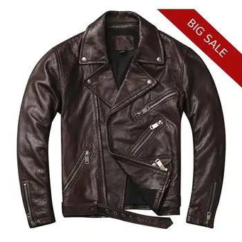 

2020 Dark Brown Men American Style Motorcycle Leather Jacket Plus Size XXXXL Genuine Sheepskin Autumn Slim Fit Biker's Coat
